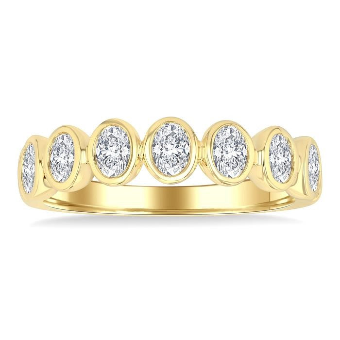 1 Ctw 7 Stone Bezel Set Oval Cut Diamond Fashion Band in 14K Yellow Gold