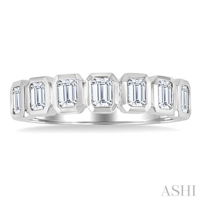1 Ctw 7 Stone Bezel Set Emerald Cut Diamond Fashion Band in 14K White Gold