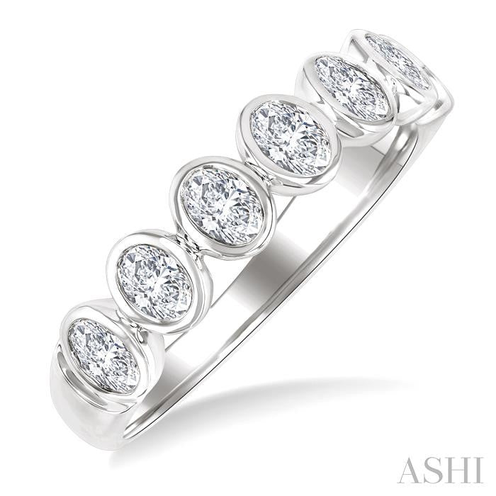 1 Ctw 7 Stone Bezel Set Oval Cut Diamond Fashion Band in 14K White Gold