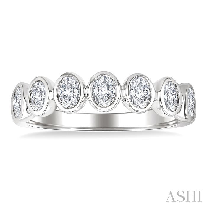 1 Ctw 7 Stone Bezel Set Oval Cut Diamond Fashion Band in 14K White Gold