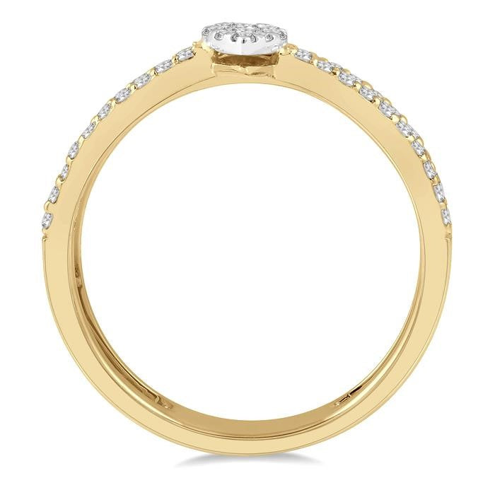1/3 Ctw Twin Band Pear Shape Shine Bright Round Cut Diamond Fashion Ring in 14K Yellow and White Gold