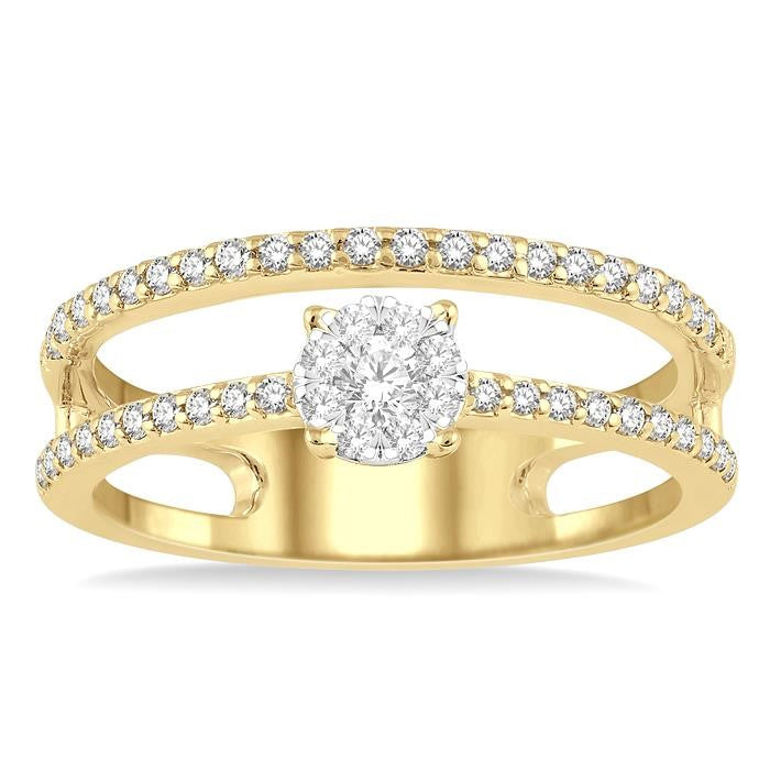 1/3 Ctw Twin Band Round Shape Shine Bright Round Cut Diamond Fashion Ring in 14K Yellow and White Gold