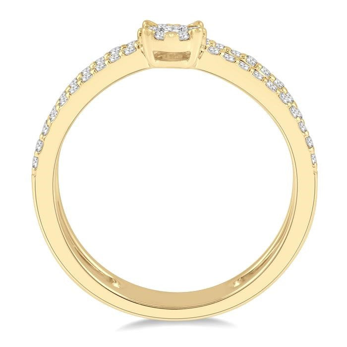 1/3 Ctw Twin Band Round Shape Shine Bright Round Cut Diamond Fashion Ring in 14K Yellow and White Gold
