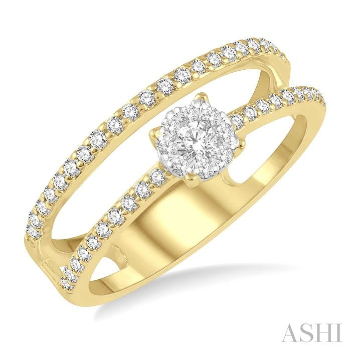 1/3 Ctw Twin Band Round Shape Shine Bright Round Cut Diamond Fashion Ring in 14K Yellow and White Gold