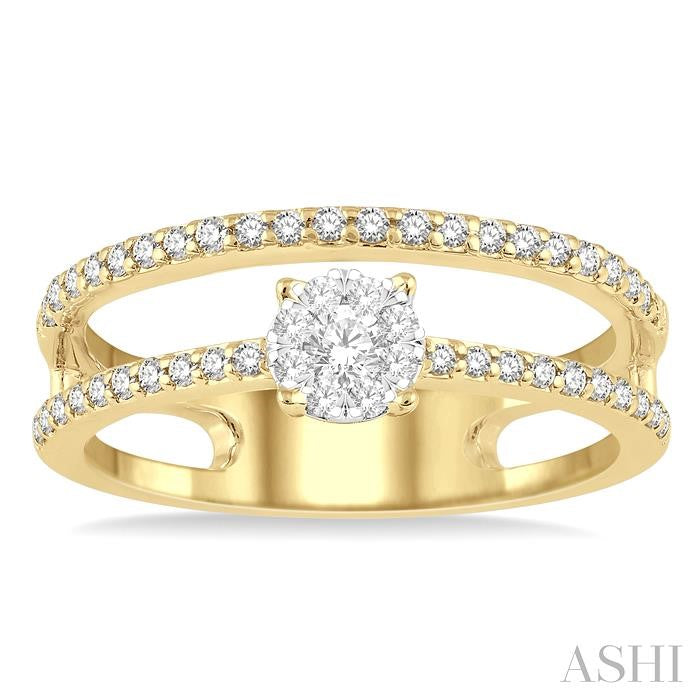 1/3 Ctw Twin Band Round Shape Shine Bright Round Cut Diamond Fashion Ring in 14K Yellow and White Gold