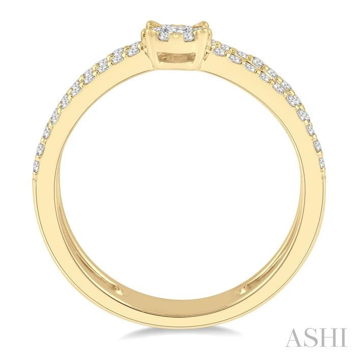 1/3 Ctw Twin Band Round Shape Shine Bright Round Cut Diamond Fashion Ring in 14K Yellow and White Gold