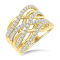 3/4 Ctw Round Cut Diamond Criss Cross Bold Fashion Wide Band in 14K Yellow Gold