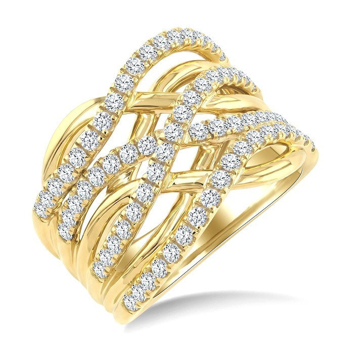 3/4 Ctw Round Cut Diamond Criss Cross Bold Fashion Wide Band in 14K Yellow Gold
