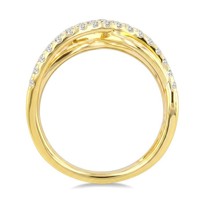 3/4 Ctw Round Cut Diamond Criss Cross Bold Fashion Wide Band in 14K Yellow Gold