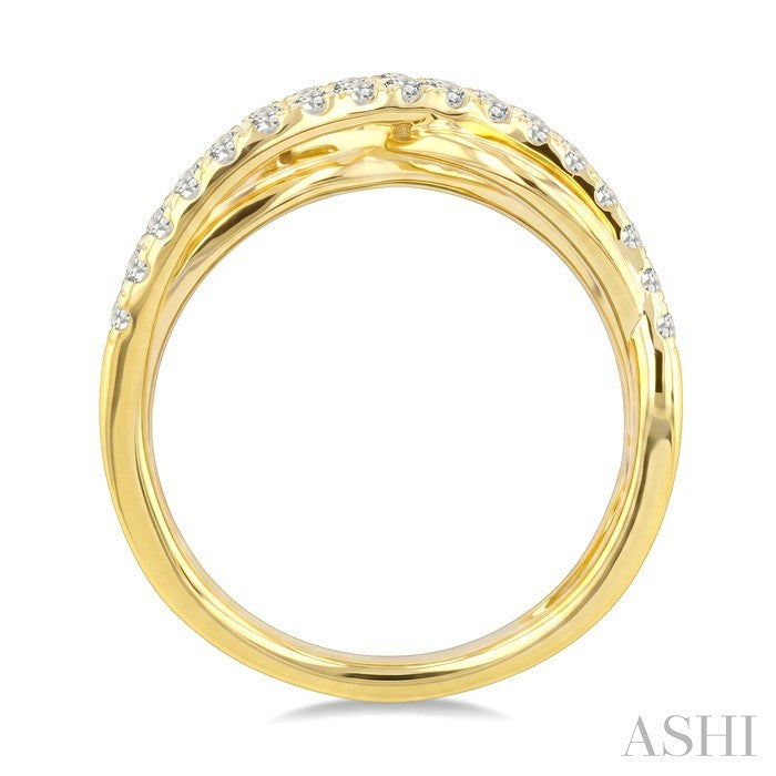 3/4 Ctw Round Cut Diamond Criss Cross Bold Fashion Wide Band in 14K Yellow Gold