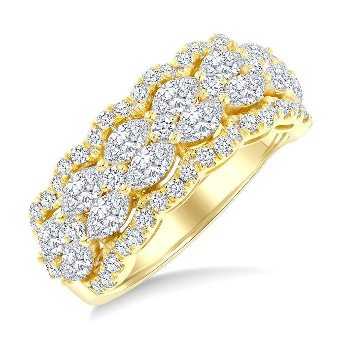 2 Ctw Marquise and Round Cut Diamond Crown Fashion Ring in 14K Yellow Gold