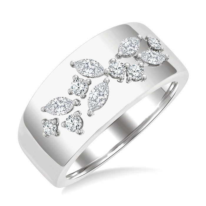 1/2 Ctw Marquise and Round Cut Diamond Mosaic Fashion Wide Band in 14K White Gold