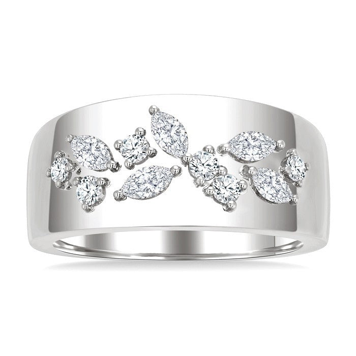1/2 Ctw Marquise and Round Cut Diamond Mosaic Fashion Wide Band in 14K White Gold