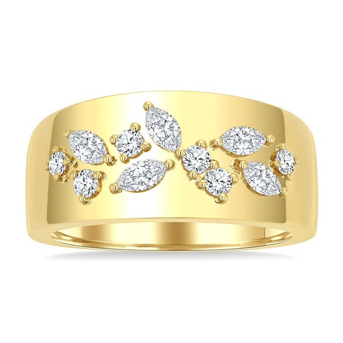 1/2 Ctw Marquise and Round Cut Diamond Mosaic Fashion Wide Band in 14K Yellow Gold