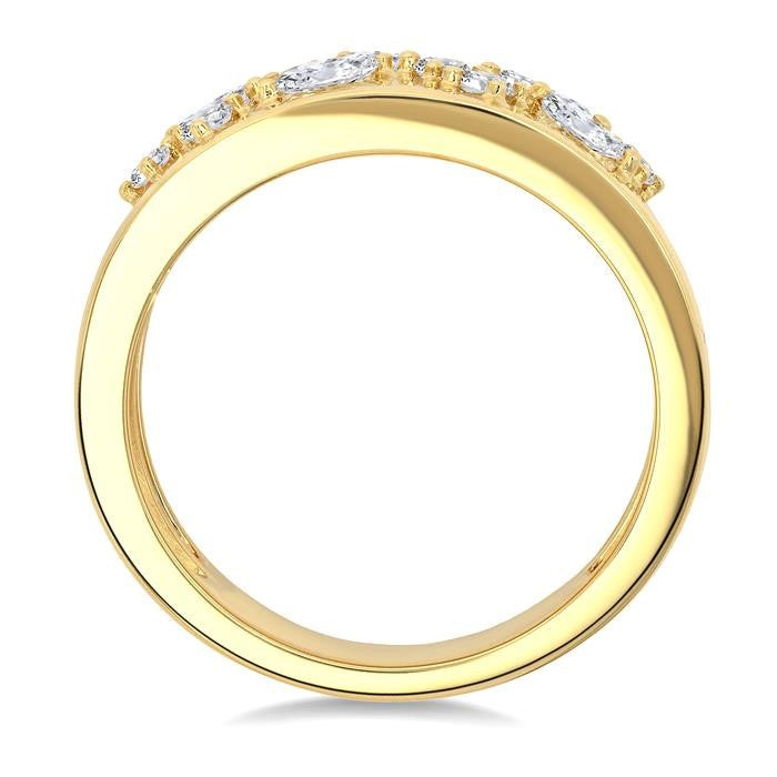 1/2 Ctw Marquise and Round Cut Diamond Mosaic Fashion Wide Band in 14K Yellow Gold