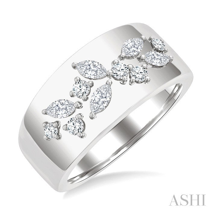 1/2 Ctw Marquise and Round Cut Diamond Mosaic Fashion Wide Band in 14K White Gold