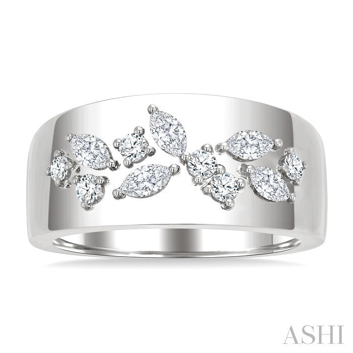 1/2 Ctw Marquise and Round Cut Diamond Mosaic Fashion Wide Band in 14K White Gold