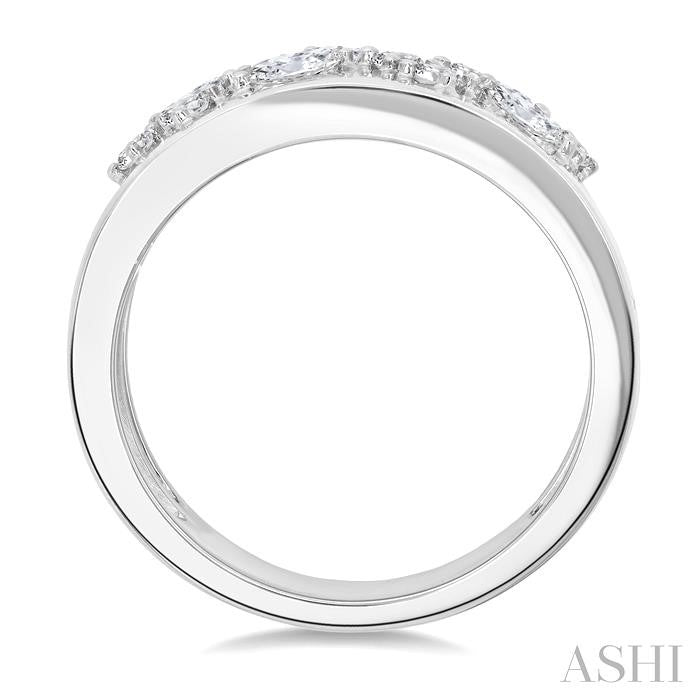 1/2 Ctw Marquise and Round Cut Diamond Mosaic Fashion Wide Band in 14K White Gold