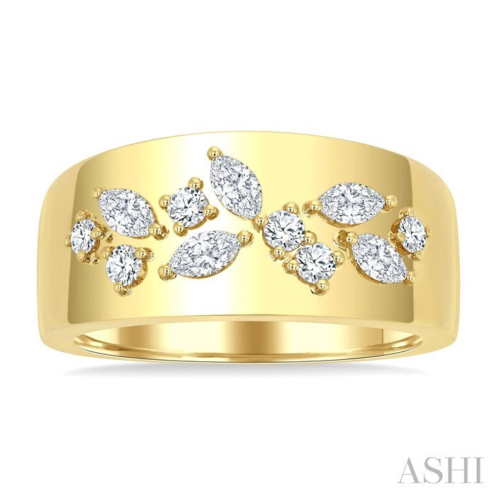 1/2 Ctw Marquise and Round Cut Diamond Mosaic Fashion Wide Band in 14K Yellow Gold