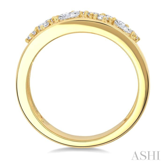 1/2 Ctw Marquise and Round Cut Diamond Mosaic Fashion Wide Band in 14K Yellow Gold