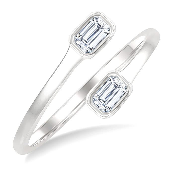 1/5 Ctw Split Single Coil Bezel Set Octagon Cut Diamond Open Fashion Ring in 14K White Gold