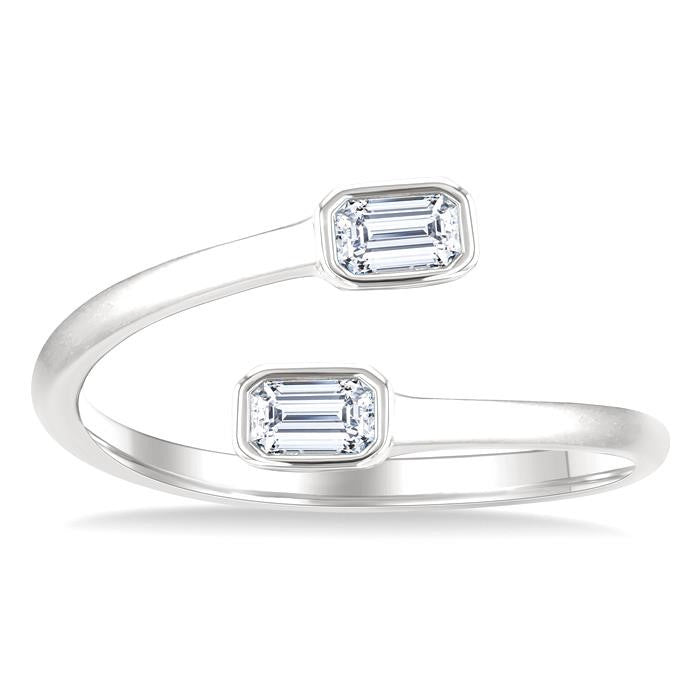 1/5 Ctw Split Single Coil Bezel Set Octagon Cut Diamond Open Fashion Ring in 14K White Gold
