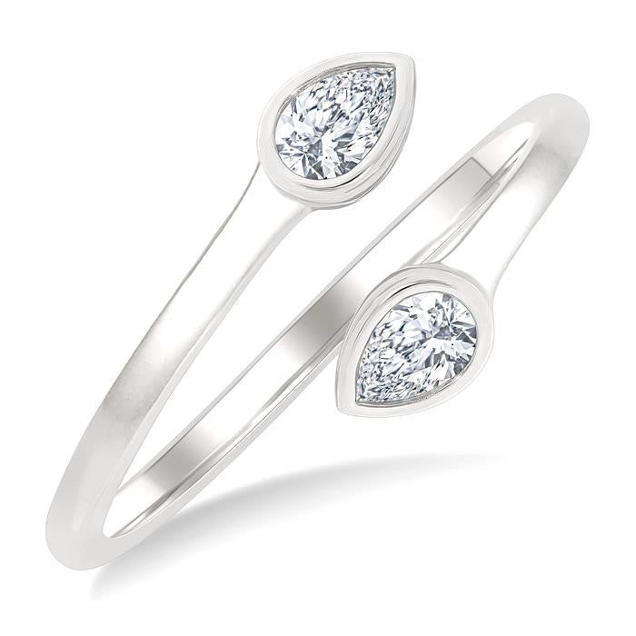 1/5 Ctw Split Single Coil Bezel Set Pear Cut Diamond Open Fashion Ring in 14K White Gold