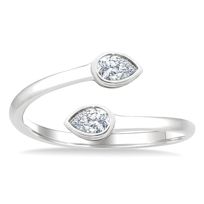 1/5 Ctw Split Single Coil Bezel Set Pear Cut Diamond Open Fashion Ring in 14K White Gold