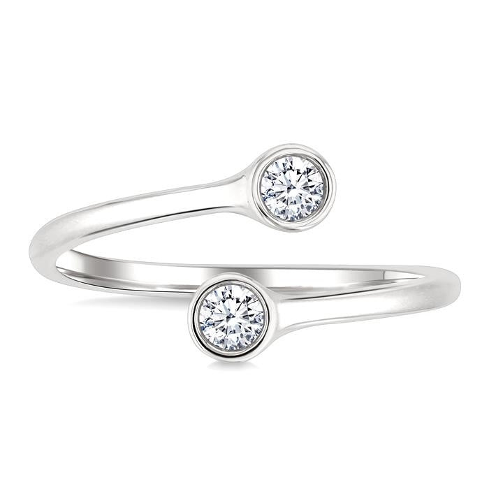 1/5 Ctw Split Single Coil Bezel Set Round Cut Diamond Open Fashion Ring in 14K White Gold