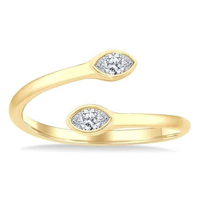 1/5 Ctw Split Single Coil Bezel Set Marquise Cut Diamond Open Fashion Ring in 14K Yellow Gold