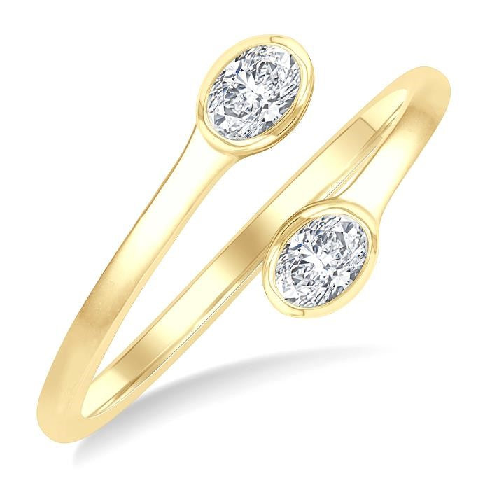 1/5 Ctw Split Single Coil Bezel Set Oval Cut Diamond Open Fashion Ring in 14K Yellow Gold