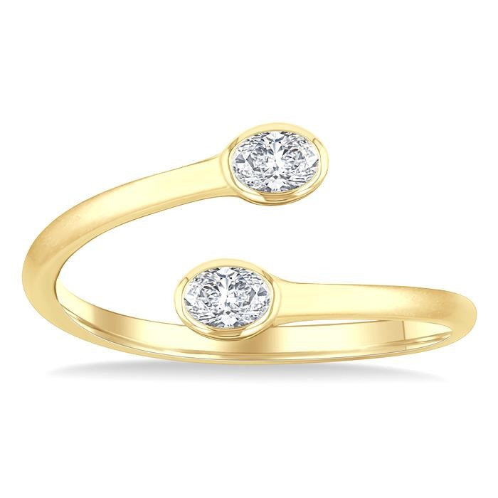 1/5 Ctw Split Single Coil Bezel Set Oval Cut Diamond Open Fashion Ring in 14K Yellow Gold