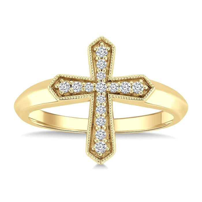 1/6 Ctw Cross Round Cut Diamond Fashion Petite Ring in 10K Yellow Gold