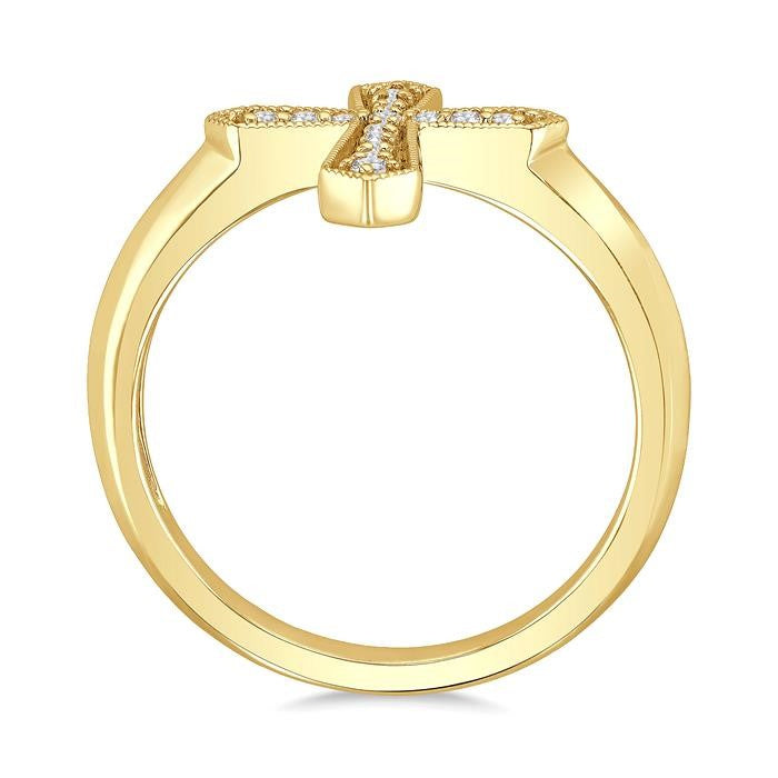 1/6 Ctw Cross Round Cut Diamond Fashion Petite Ring in 10K Yellow Gold