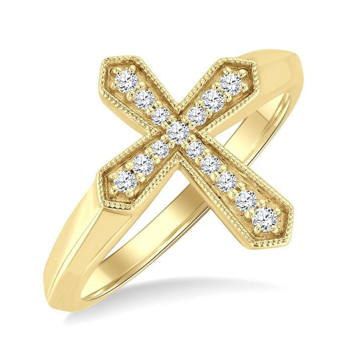 1/6 Ctw Cross Round Cut Diamond Fashion Petite Ring in 10K Yellow Gold