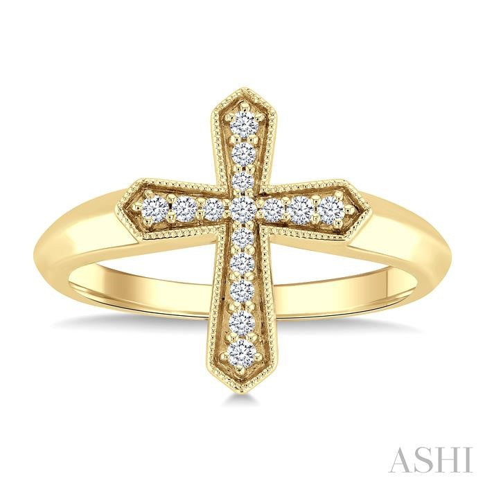 1/6 Ctw Cross Round Cut Diamond Fashion Petite Ring in 10K Yellow Gold