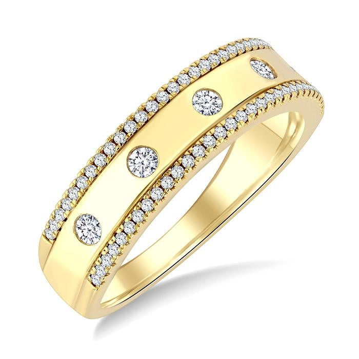 1/3 Ctw Petite Flush Set Round Cut Diamond Fashion Band in 14K Yellow Gold