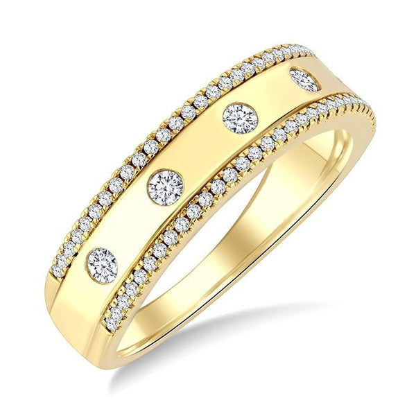 1/3 Ctw Petite Flush Set Round Cut Diamond Fashion Band in 14K Yellow Gold