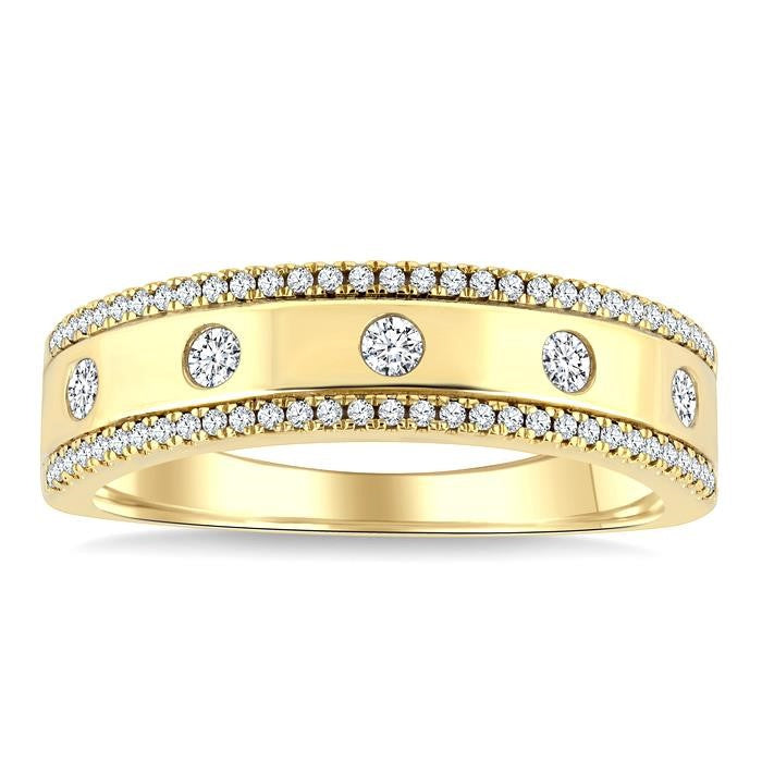 1/3 Ctw Petite Flush Set Round Cut Diamond Fashion Band in 14K Yellow Gold