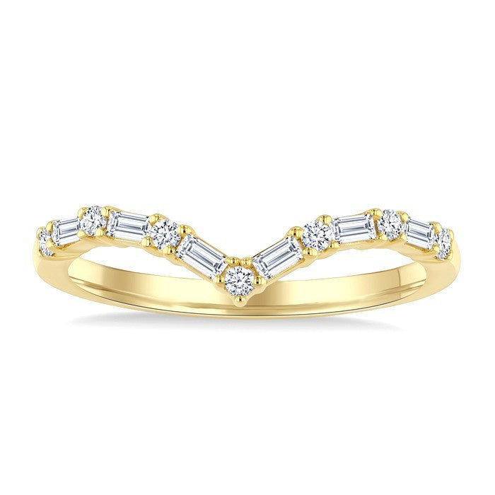 1/4 Ctw Chevron Baguette and Round Cut Diamond Fashion Ring in 14K Yellow Gold