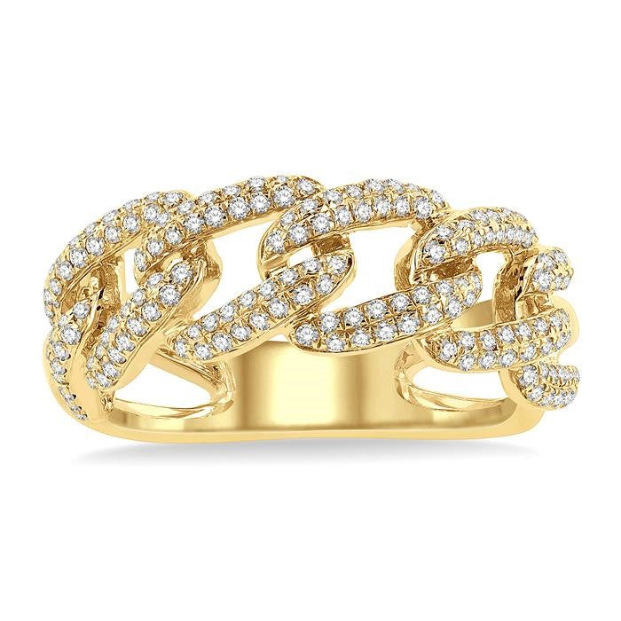 1/2 Ctw Free Form Round Cut Diamond Cuban Ladies Ring in 14K Yellow Gold