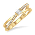 1/6 Ctw Criss Cross Baguette and Round Cut Diamond Fashion Ring in 14K Yellow Gold