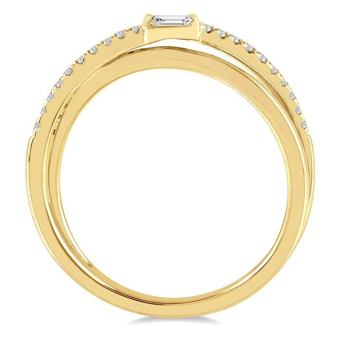 1/6 Ctw Criss Cross Baguette and Round Cut Diamond Fashion Ring in 14K Yellow Gold