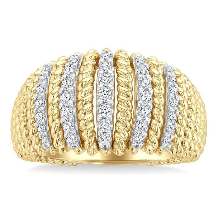 1/3 Ctw Dome Shape Rope Bead Round Cut Diamond Fashion Ring in 14K Yellow Gold