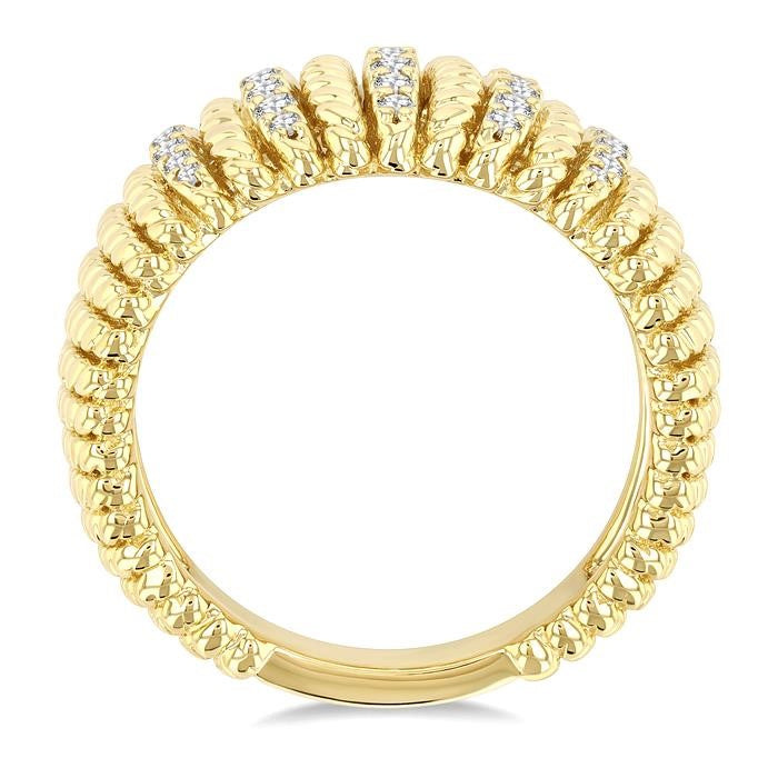 1/3 Ctw Dome Shape Rope Bead Round Cut Diamond Fashion Ring in 14K Yellow Gold