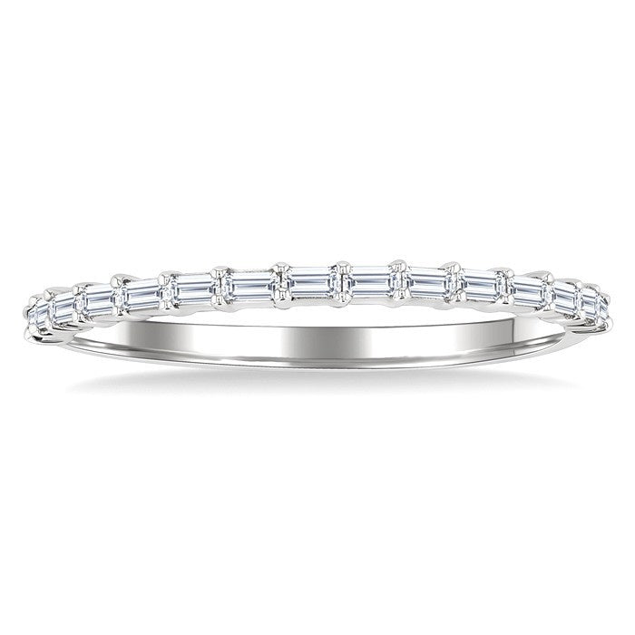 1/4 Ctw Straight Row Baguette Cut Diamond Stackable Fashion Band in 14K White Gold