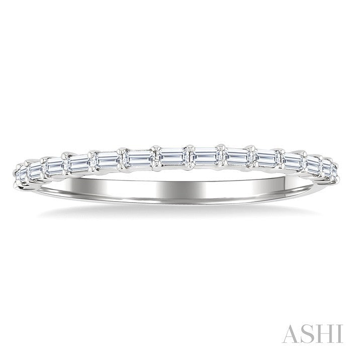 1/4 Ctw Straight Row Baguette Cut Diamond Stackable Fashion Band in 14K White Gold
