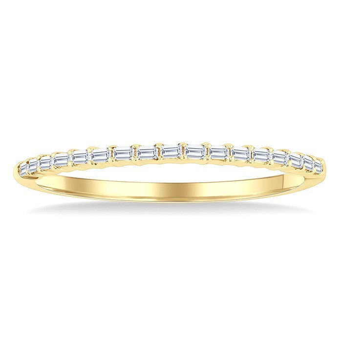 1/10 Ctw Straight Row Baguette Cut Diamond Stackable Fashion Band in 10K Yellow Gold