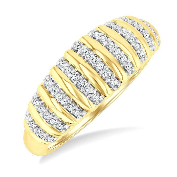 1/5 Ctw Ribbed Dome Shape Round Cut Diamond Pirouette Fashion Ring in 10K Yellow Gold