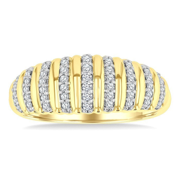 1/5 Ctw Ribbed Dome Shape Round Cut Diamond Pirouette Fashion Ring in 10K Yellow Gold